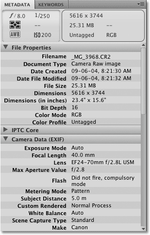 The Metadata panel in Adobe Bridge CS4 Preferences. Image © 2010 Photoshop Essentials.com.