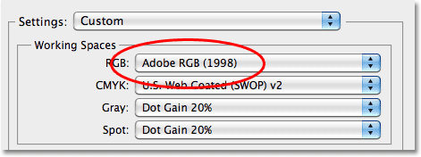 Changing Photoshops RGB working space to Adobe RGB (1998). Image © 2010 Photoshop Essentials.com.