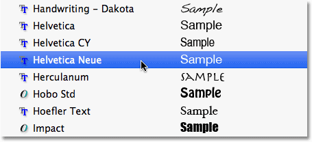 The Font Preview Size option in the Type Preferences in Photoshop CS5. Image © 2010 Steve Patterson, Photoshop Essentials.com