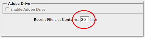 The Recent File List option in the Photoshop CS5 Preferences. Image © 2010 Steve Patterson, Photoshop Essentials.com