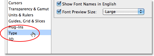The Type Preferences in Photoshop CS5. Image © 2010 Steve Patterson, Photoshop Essentials.com