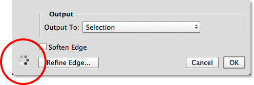 The animated dots in the bottom left corner of the Focus Area dialog box.