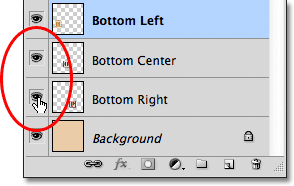 Turning on the Bottom Center and Bottom Right layers in the document. Image © 2011 Photoshop Essentials.com