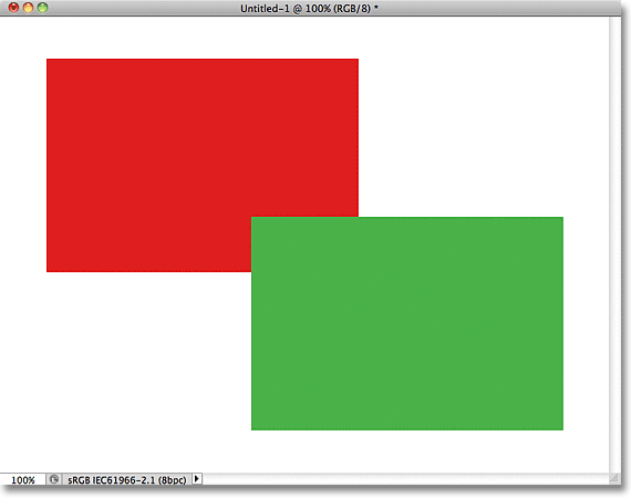 Two rectangles, each a different color, in the document. Image © 2011 Photoshop Essentials.com