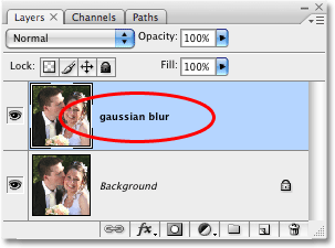 Renaming 'Layer 1' to 'gaussian blur'. Image copyright © 2008 Photoshop Essentials.com