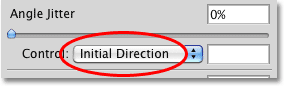 Setting the Control option for the brush angle control to Initial Direction. Image © 2010 Photoshop Essentials.com