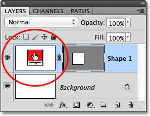 Changing a shapes color by clicking on its color swatch in the Layers panel. Image © 2011 Photoshop Essentials.com