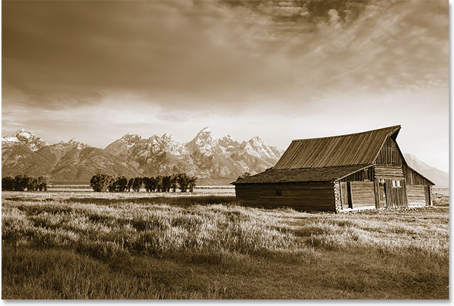 The sepia tone effect after dragging the Balance slider towards the left. Image © 2014 Photoshop Essentials.com