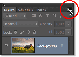 Clicking the Layers panel menu icon in Photoshop CC. Image © 2014 Photoshop Essentials.com