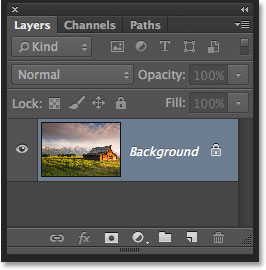 The Layers panel in Photoshop CC showing the original image on the Background layer. Image © 2014 Photoshop Essentials.com