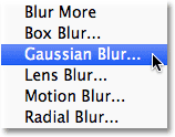 Selecting the Gaussian Blur dialog box in Photoshop.