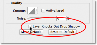 Disabling the Layer Knocks Out Drop Shadow option.