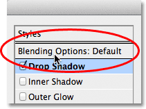 Selecting the Blending Options in the Layer Style dialog box.
