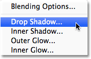 Selecting a Drop Shadow layer style.