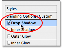 Switching back to the Drop Shadow options in the Layer Styles dialog box.