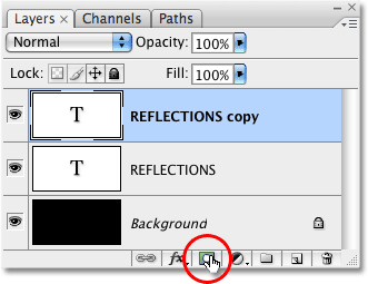 Clicking the Add Layer Mask icon in the Layers palette in Photoshop. Image © 2009 Photoshop Essentials.com