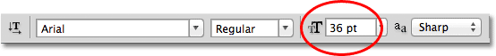 Lowering the font size of the text. Image © 2011 Photoshop Essentials.com