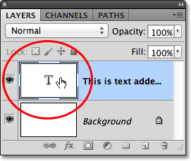 Double-clicking on the Type layer thumbnail in the Layers panel. Image © 2011 Photoshop Essentials.com
