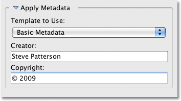 Adding Creator and Copyright information in the Photo Downloader in Bridge CS4. Image © 2010 Photoshop Essentials.com.