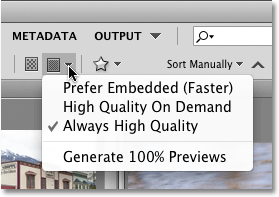 The thumbnail quality options in Adobe Bridge CS4. Image © 2010 Photoshop Essentials.com.
