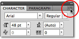 The Character panel menu icon in Photoshop. Image © 2011 Photoshop Essentials.com