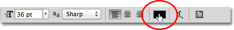 The text color option in the Options Bar in Photoshop. Image © 2011 Photoshop Essentials.com