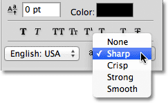 The type anti-aliasing options in Photoshop. Image © 2011 Photoshop Essentials.com