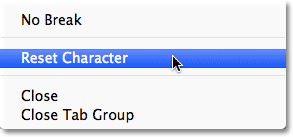 Resetting the Character panel in Photoshop. Image © 2011 Photoshop Essentials.com