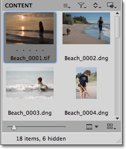 Image thumbnails in the Content Pod in Mini Bridge. Image © 2010 Steve Patterson, Photoshop Essentials.com