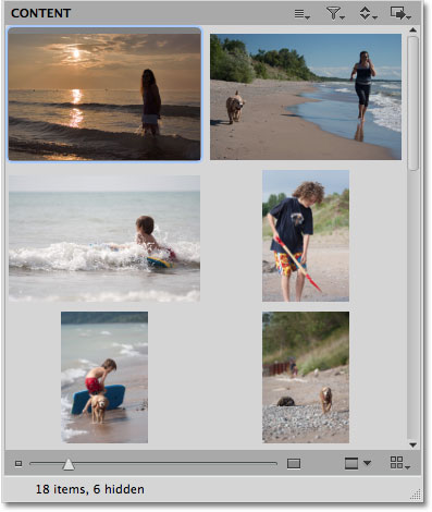 The Content Pod displaying only the thumbnails in Mini Bridge. Image © 2010 Steve Patterson, Photoshop Essentials.com