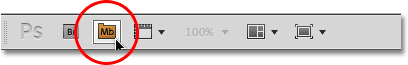 The new Mini Bridge icon in the Application Bar in Photoshop CS5. Image © 2010 Steve Patterson, Photoshop Essentials.com