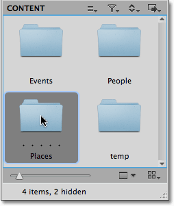 Opening a folder inside the Content Pod in Mini Bridge. Image © 2010 Steve Patterson, Photoshop Essentials.com