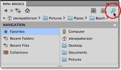 The Search option in Mini Bridge. Image © 2010 Steve Patterson, Photoshop Essentials.com