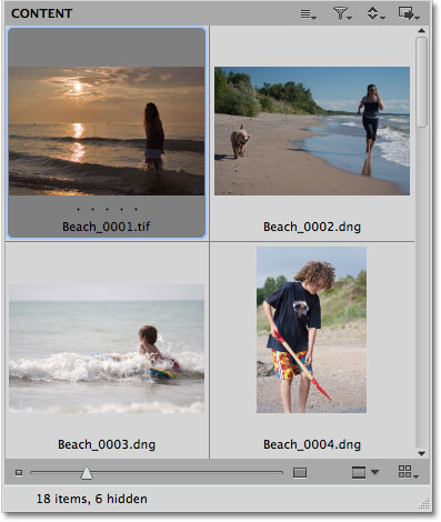 The thumbnails in Grid Lock view in Mini Bridge. Image © 2010 Steve Patterson, Photoshop Essentials.com