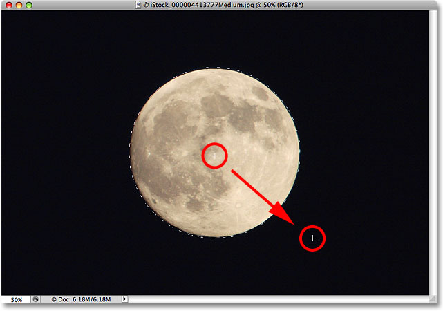 Drawing a circular selection from the center in Photoshop. Image © 2009 Photoshop Essentials.com