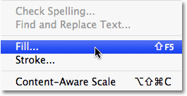 Selecting the Fill command in Photoshop. Image © 2009 Photoshop Essentials.com