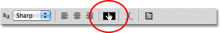 The text color swatch in the Options Bar. Image © 2011 Photoshop Essentials.com