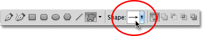 The shape preview thumbnail in the Options Bar in Photoshop. Image © 2011 Photoshop Essentials.com