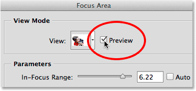 Turning the Preview option off in the Focus Area dialog box.
