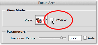 Turning the Preview option off in the Focus Area dialog box.