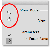 The Zoom Tool and Hand Tool in the Focus Area dialog box.