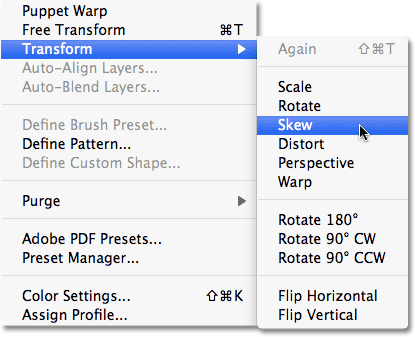 The Transform options in Photoshop. Image © 2010 Photoshop Essentials.com