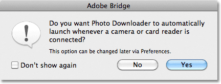 The Photo Downloader auto launch dialog box. Image © 2011 Photoshop Essentials.com.