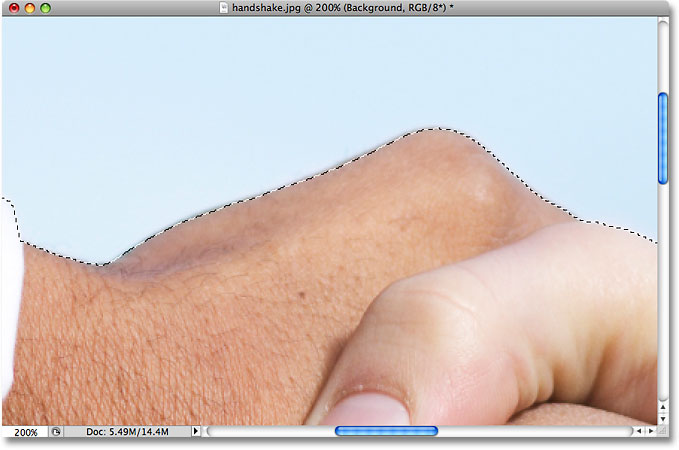 A new area has been added to the existing selection in Photoshop. Image © 2009 Photoshop Essentials.com