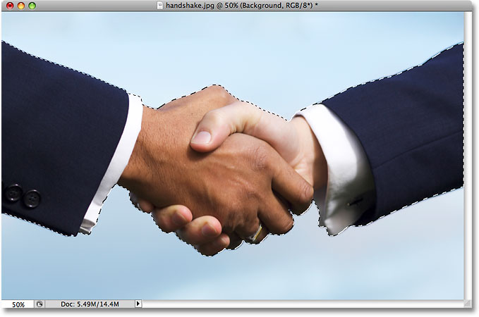 The final selection in Photoshop made with the Lasso Tool. Image © 2009 Photoshop Essentials.com