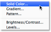 The three types of Fill layers in Photoshop. Image © 2014 Steve Patterson, Photoshop Essentials.com