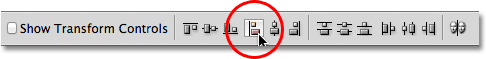 The Align Left Edges option in the Options Bar in Photoshop. Image © 2011 Photoshop Essentials.com