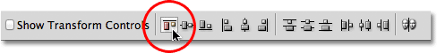 The Align top edges option in the Options Bar in Photoshop. Image © 2011 Photoshop Essentials.com