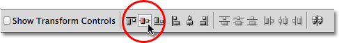 The Align Vertical Centers option in the Options Bar in Photoshop. Image © 2011 Photoshop Essentials.com