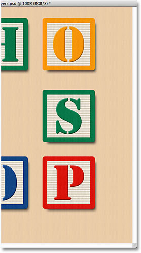 The right edges of the three blocks are now aligned. Image © 2011 Photoshop Essentials.com